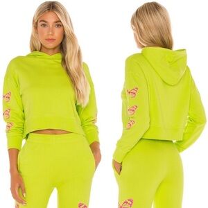 Frankies Bikinis Burl Cropper Pullover Neon Green Hoodie sweater Grass Butterfly